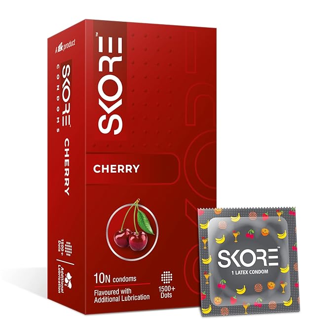 Skore Fruit Basket Condoms Combo Flavored - Orange, Banana, Cherry & Strawberry 10 Pieces, Pack 4