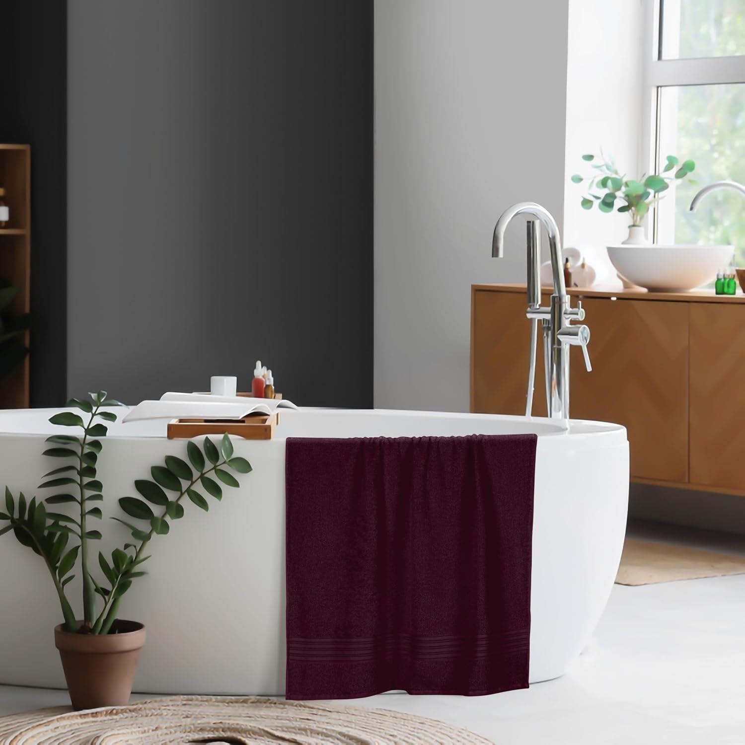 Boutiquo 100% Cotton Bath Towel 500 Gsm | Compact Quick Dry Lightweight Soft & Highly Absorbent Large Size Bath Towel - Burgundy