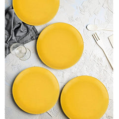 Premium Ribbed Ceramic Dinner Serving Plates Set Of 4 - Yellow, Diameter: 10 Inches | Full Plates - Golden Glow Collection