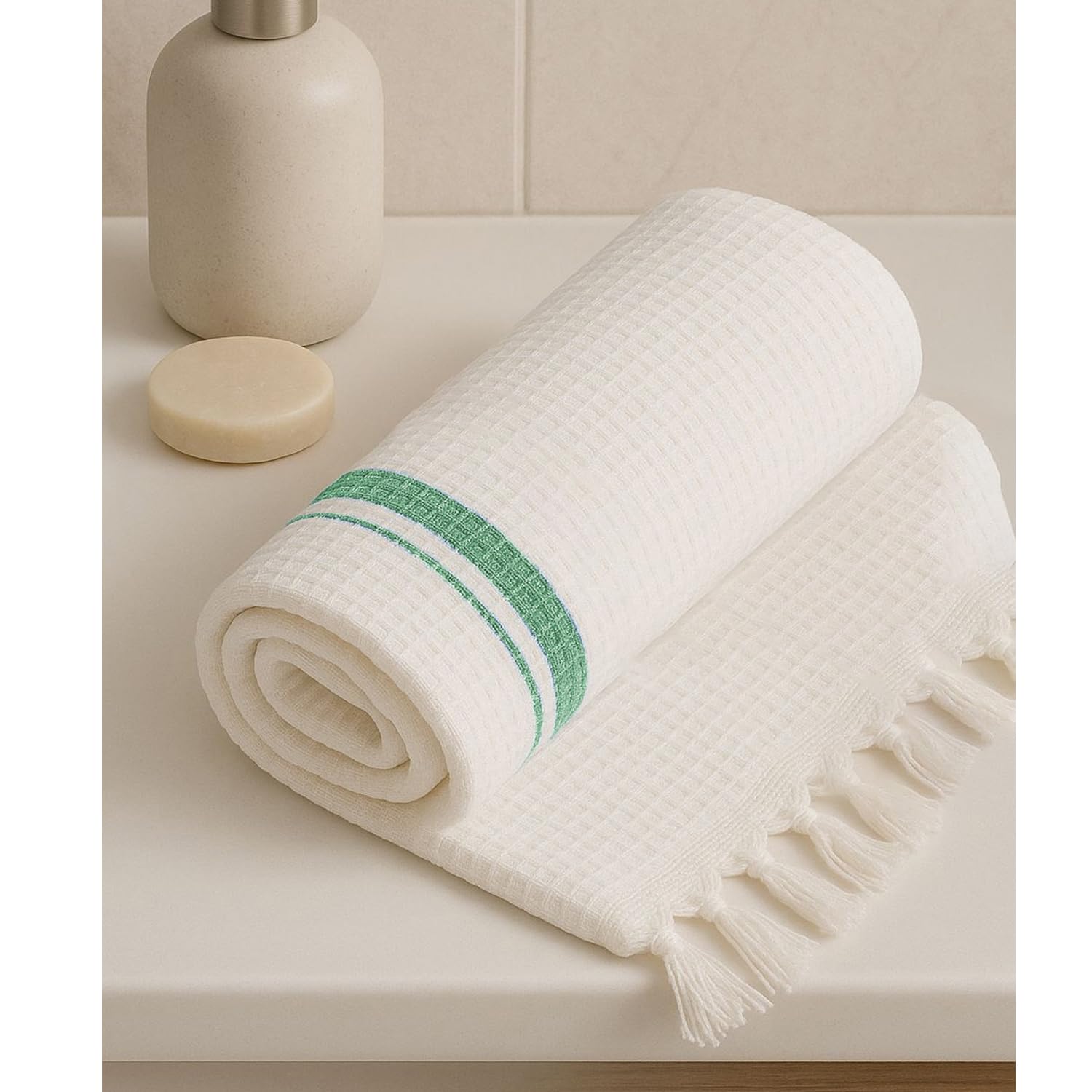 Pixel Home Decor Bath Towel 250 Gsm | Easy For Travel Micro Waffle Cotton Bath Towel (Green)