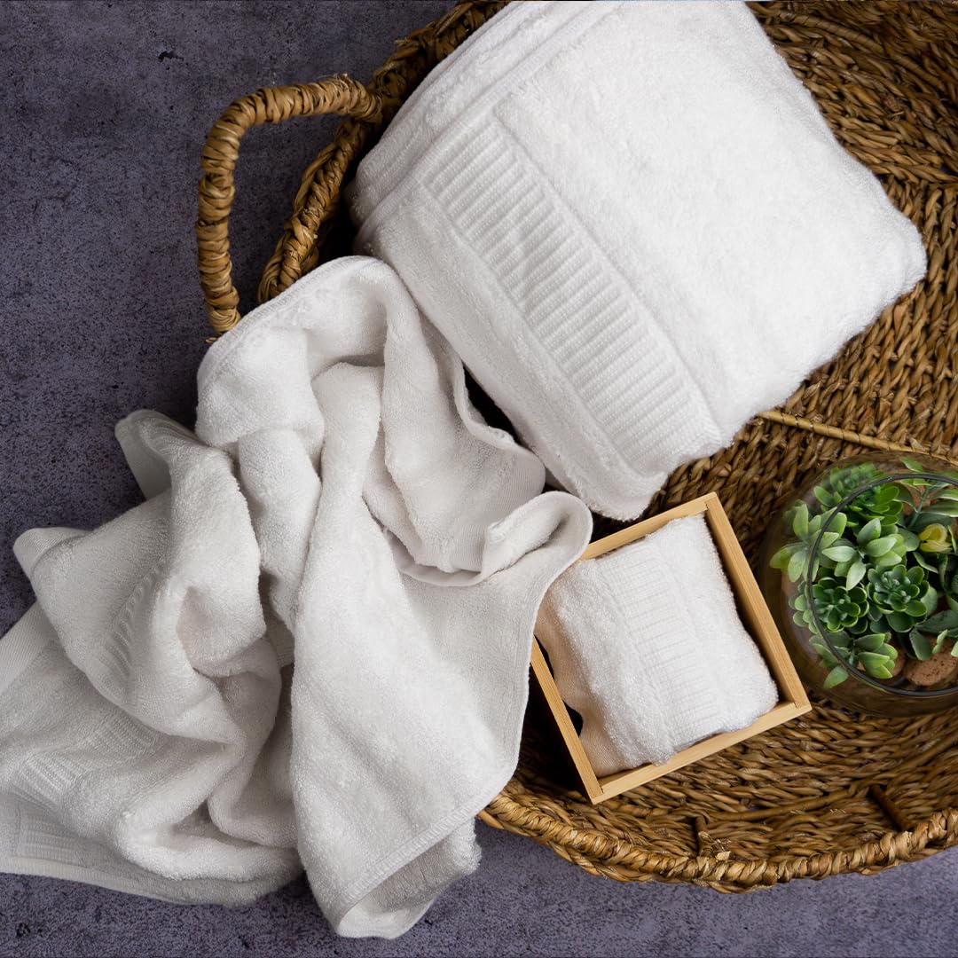 Mush Bamboo Luxurious 2 Bath + 2 Hand & 2 Face Towel 1800 Gsm | Ultra Soft, Absorbent & Antimicrobial Towel (Navy & White) -6 Piece