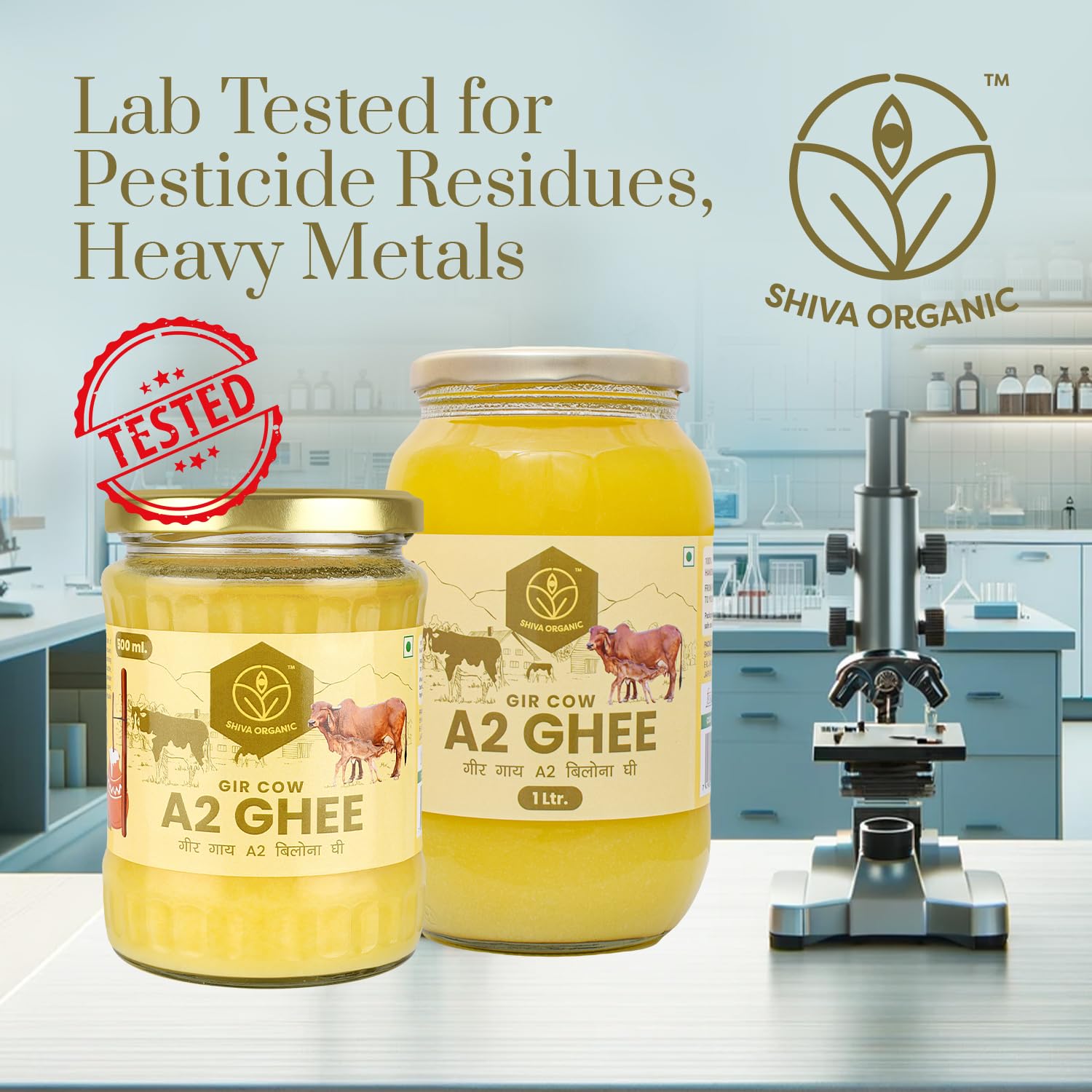 Pure Natural A2 Gir Cow Ghee By Shiva Organic | High In Protein Fiber & Healthy Delicious Desi Ghee Good For Dishes | (1 Litr) 33.8 Ounce | Jar Pack