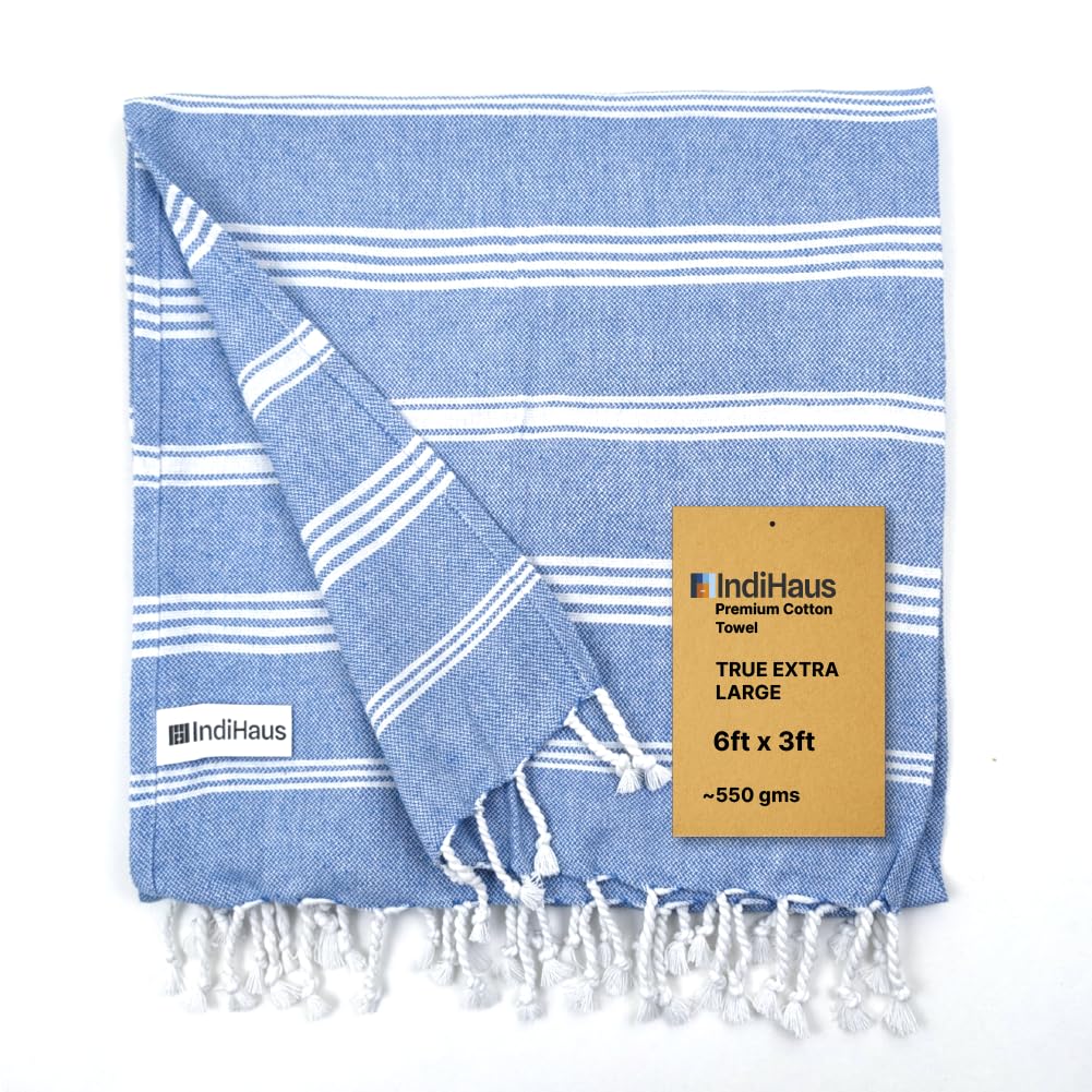 Indihaus Premium Extra Large Cotton Towel 250 Gsm | Soft, Absorbent & Comfortable Quick Dry Bath Towels Large Size (Blue)