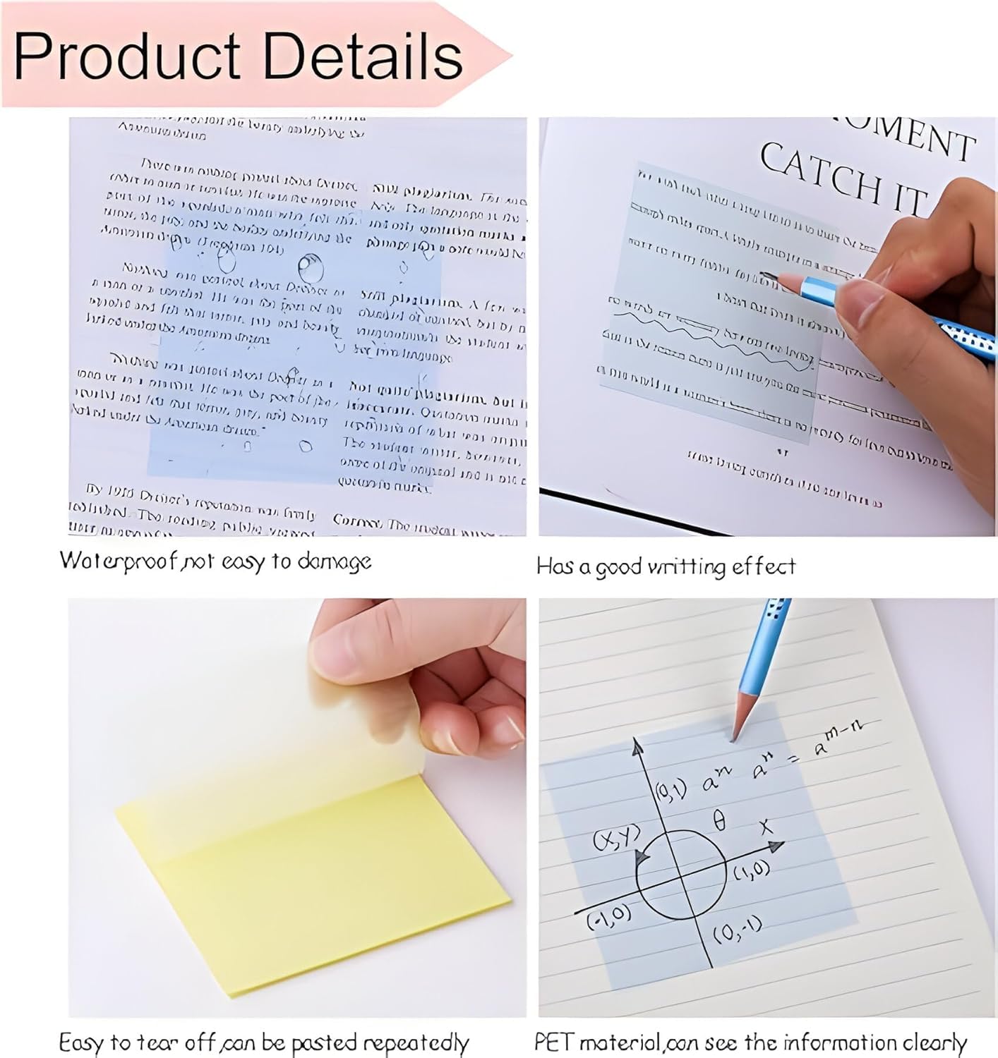 250 Sheets Transparent Sticky Notes – 5 Pads Aesthetic Pastel Color Self-Stick Notes