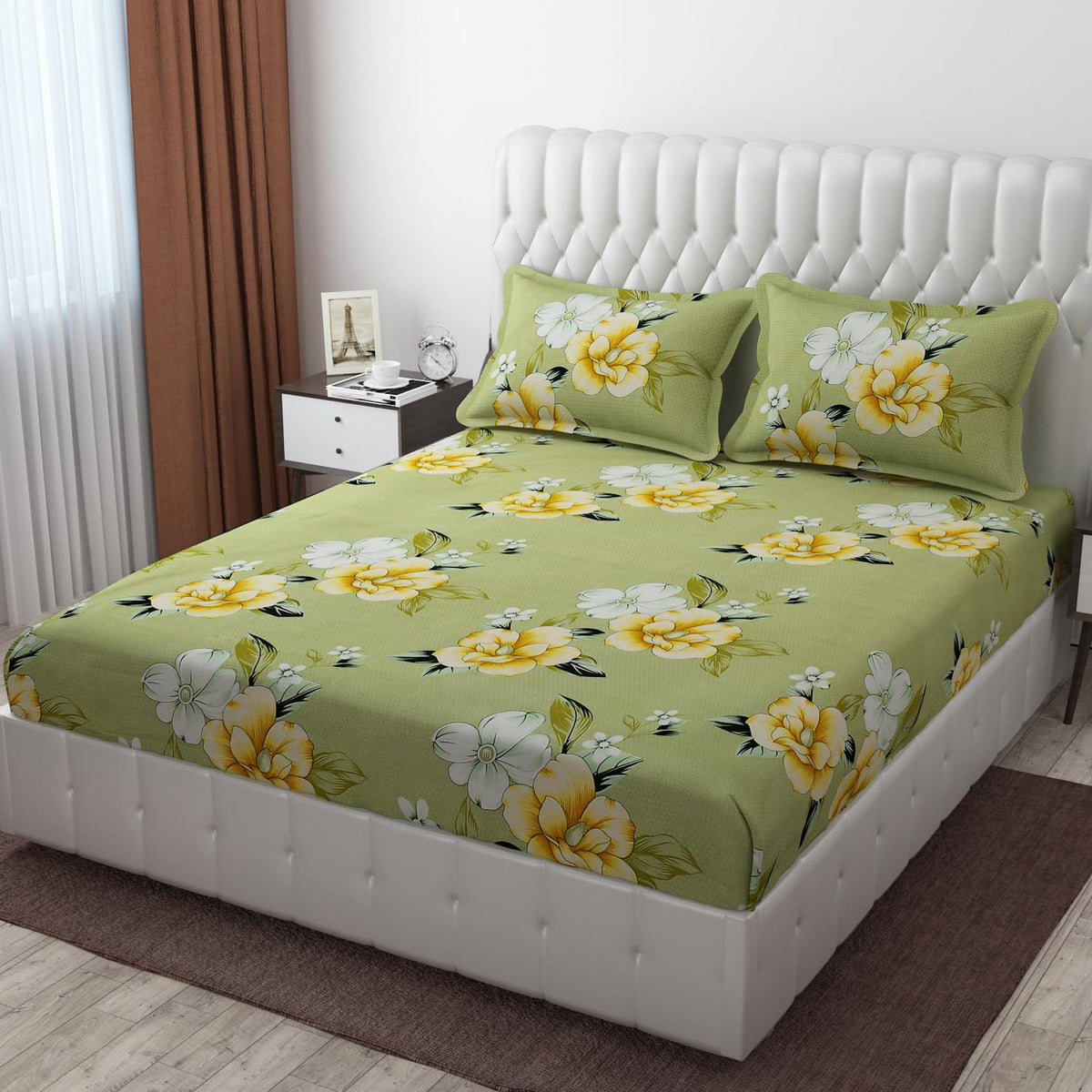 Cotton King Size Double Bedsheet For With 2 Pillow Covers - 72 X 78 X 8 Inches, Light Green | 300 Thread Count Breathable & Durable - Luxurious & Comfortable Bedsheet