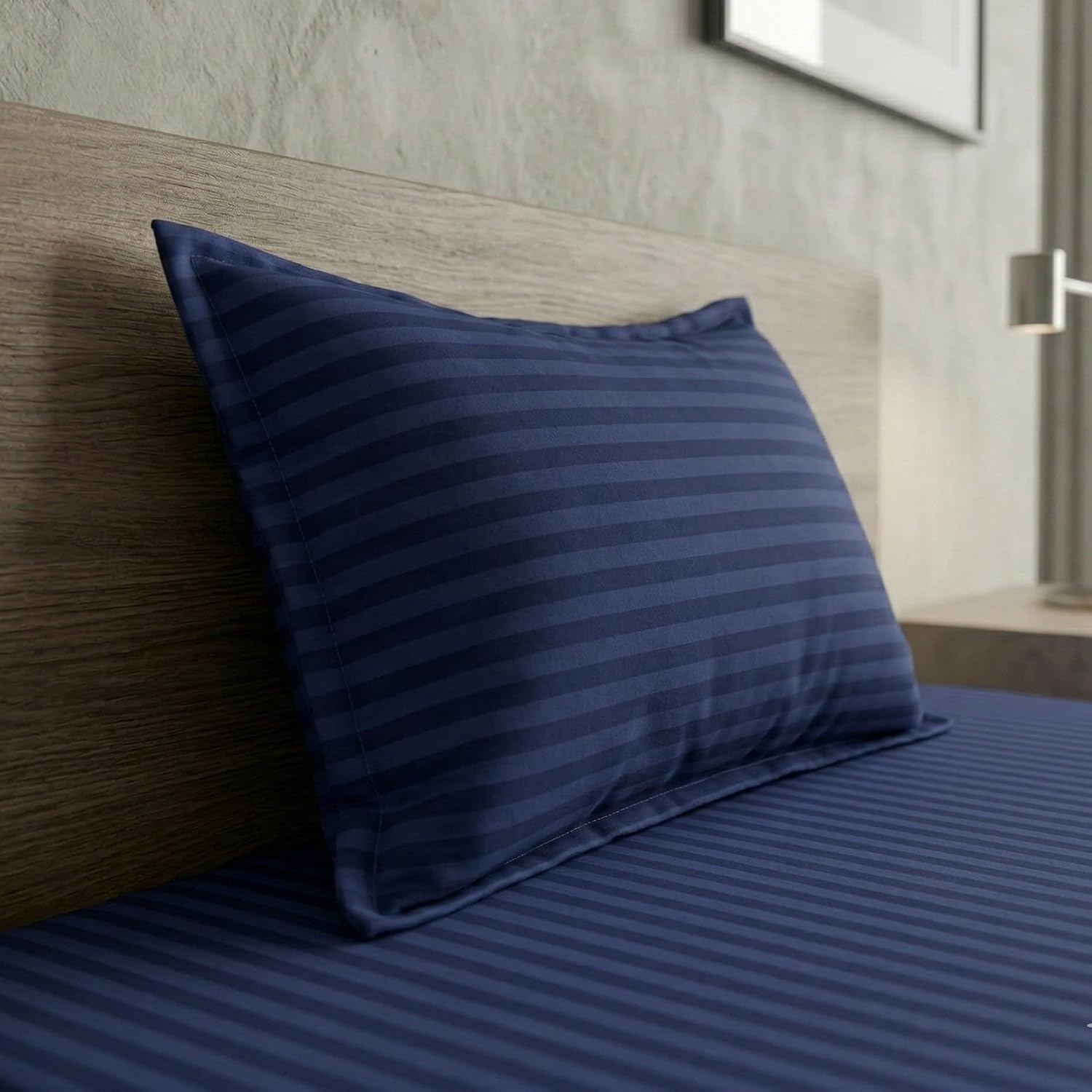 Cotton Blue Striped Single Bedsheet With 1 Pillow Cover - 55 X 90 Inches | Long-Lasting Color Comfortable Fabric Bedsheet