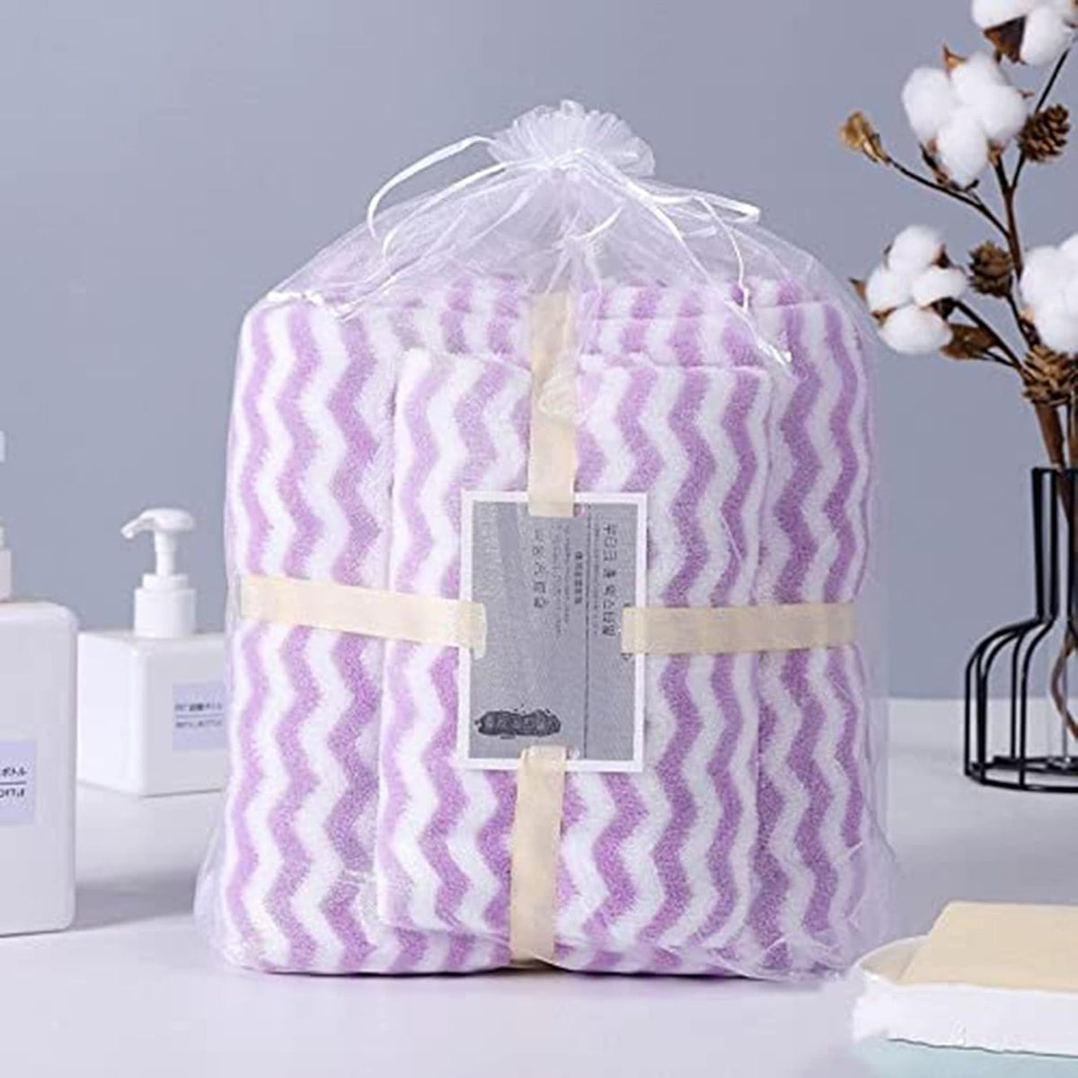 Homecloud Ultra Soft 300 Gsm Bath Towel Set | 3x Softer Than Cotton Towels Ziczac Purple | Highly Absorbent & Ultra Fast Dry | Set Of 2 (1 Bath + 1 Face Towel)