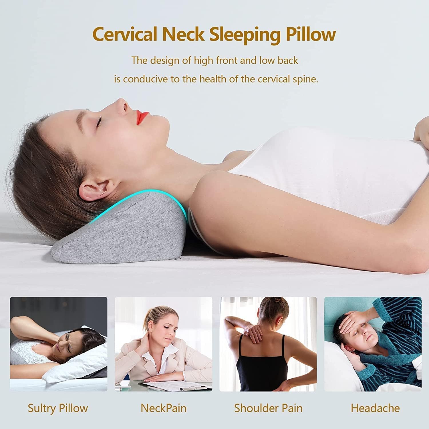 Memory Foam Neck Roll Pillow For Stiff Neck Pain Relief, Grey - 18 X 7.5 X 5 Inch | Cervical Neck Pillow For Sleeping, Neck Support Pillow | Bolster Pillow For Bed Side Sleepers