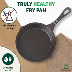 Pre-Seasoned Black Cast Iron Fry Pan Or Skillet With Long Handle - Very Small, 15.2 Cm, 6 Inch, 0.42 Liter, 1.1 Kg | Induction Friendly, Nonstick Fry Pan, 100% Pure & Toxin Free, No Chemical Coating