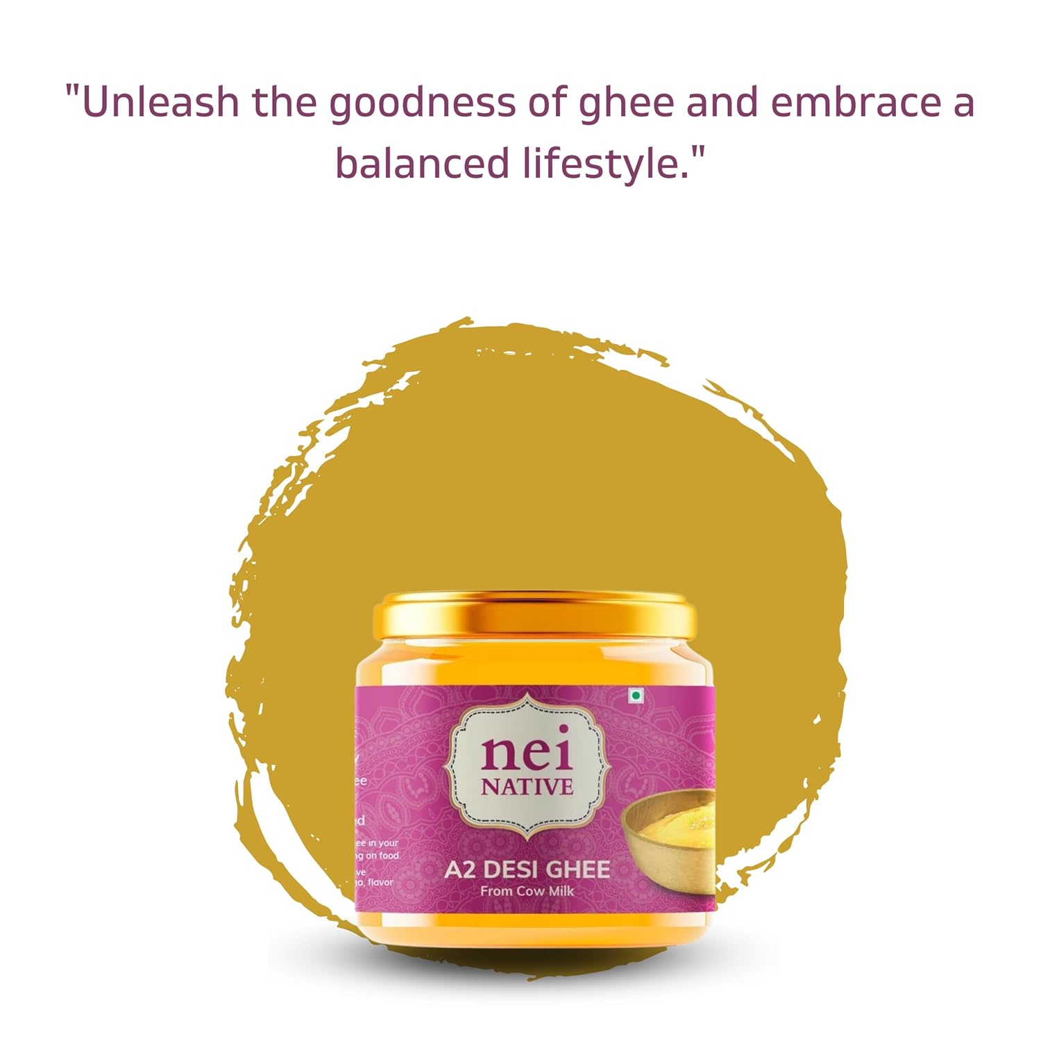 Pure Premium A2 Desi Ghee By Nei Native | Pure Bilona Method Homemade Cow Desi Ghee Good For Skin & Hair | (250ml) 8.4 Ounce | Jar Pack