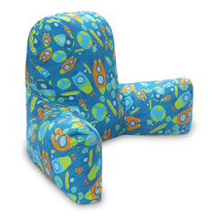 Backrest & Reading Pillow, Bed Support Pillow With High Armrests, Blue Color | Aztec Rocket Printed, 100% Cotton Removable Velvet Cover | For Back & Shoulder Support - Pack Of 1
