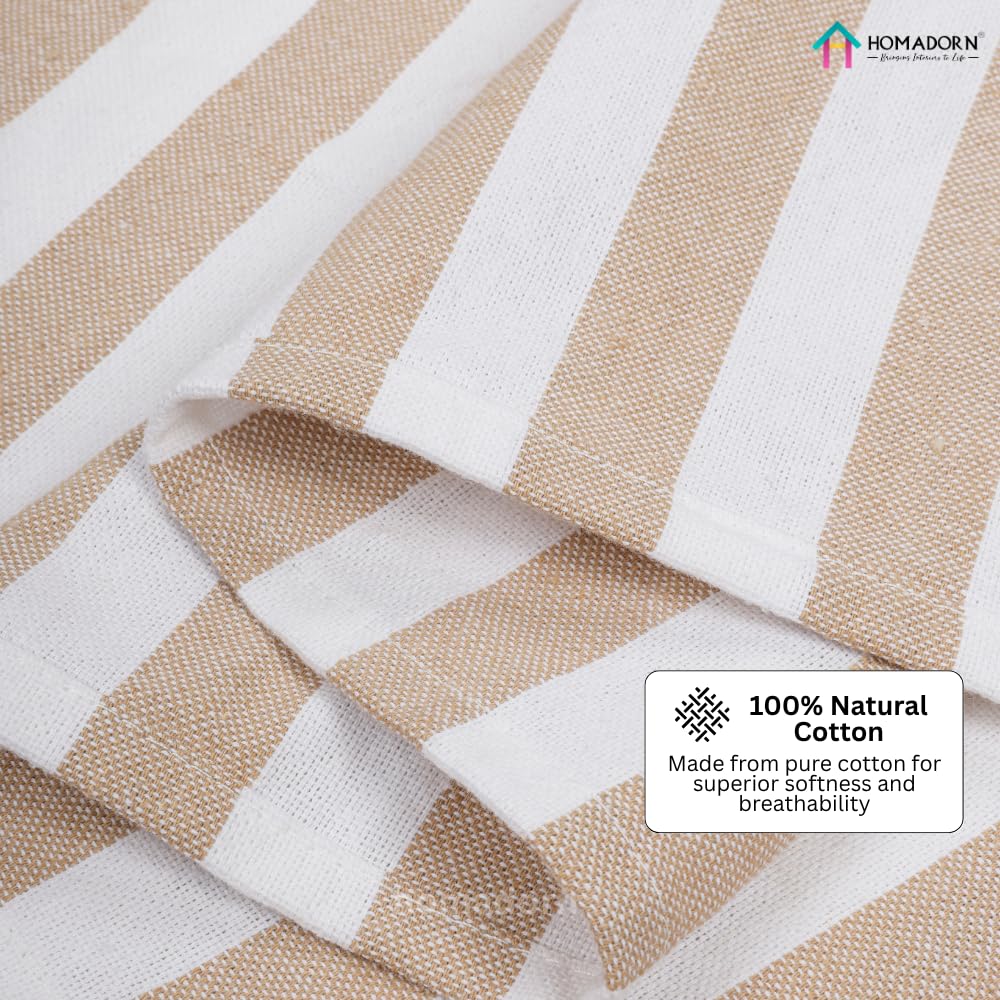 Homadorn 100% Cotton Striped Fouta Bath Towels 1400 Gsm | Soft Quick Dry & Absorbent Hand-Knotted Tassels | Turkish Hamam Towel (Beige- White)- Pack Of 4