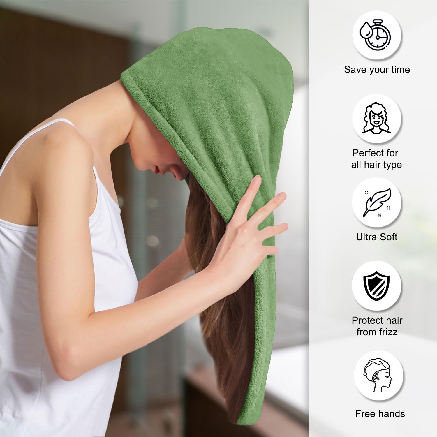 Sassoon Venir Microfiber Hair Wrap Towel 450 Gsm | For Women With Smooth Texture Super Absorbent Quick Dry Hair Turban (Green)