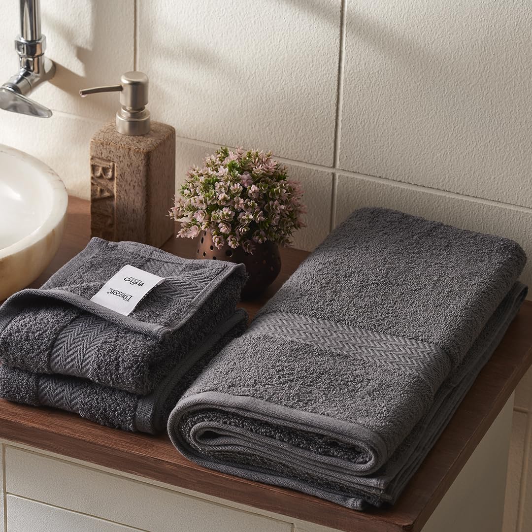 Ddecor Solid Bath & Hand Towel 900 Gsm (Grey) - Pack Of 3