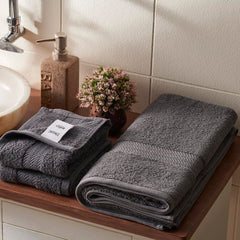 Ddecor Solid Bath & Hand Towel 900 Gsm (Grey) - Pack Of 3