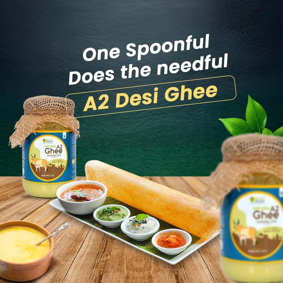 Organic A2 Kankrej Cow Ghee By Nutri Earth | Nutrient Rich In Protein FIber Healthy Desi Cow Ghee For Dishes | 1.5 Litre (500ml * 3) 50.7 Ounce | Jar Pack