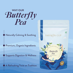 Saffron Cup Butterfly Blue Pea Flower Tea - 40gm, 1.4 Ounce | 100% Natural, Rich In Antioxidants - Anti Anxiety Green Tea | Caffeine Free, Airtight Zip Lock Pouch