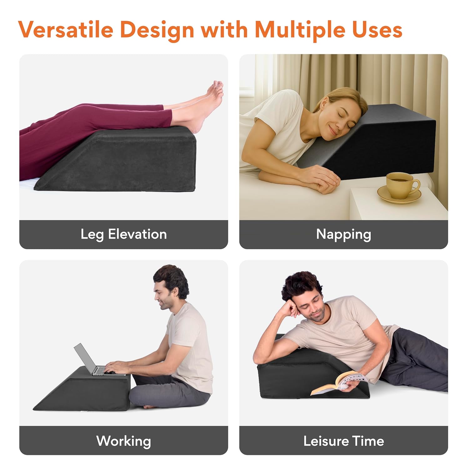 Leg Elevator Pillow, For Pain Relief, Dark Grey, Size - 26 X 20 X 10 Inch | For Leg, Hip & Knee Pain Relief | For Leg Surgery, Varicose Veins, Fracture, Phlebitis, Surgical Recovery