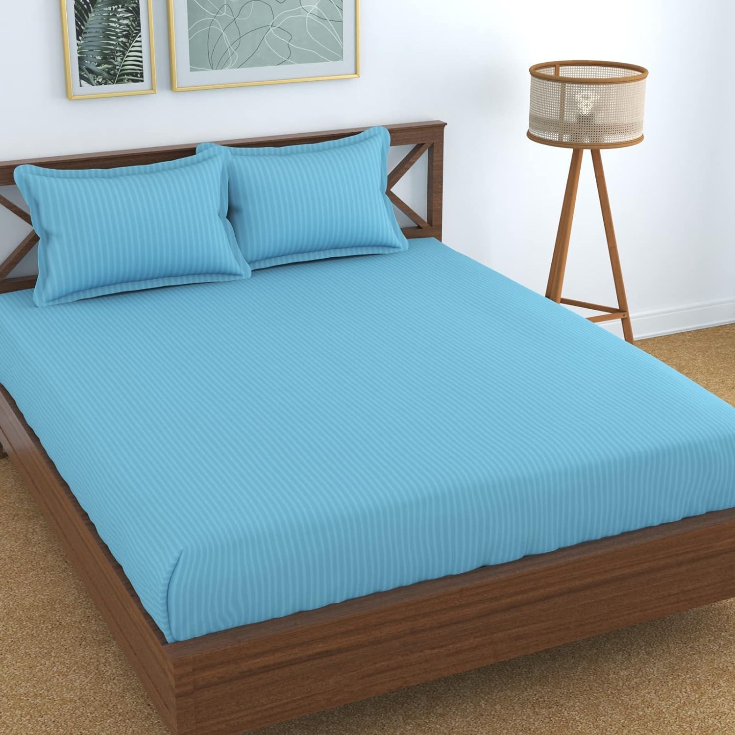Plain Double Bedsheet For Queen Size With 2 Pillow Covers - 90 X 95 Inches, Sky Blue | Wrinkle Resistant & Soft Skin Safe | All Season Comfort Fabric