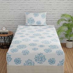 1 Single Bedsheet With 1 Pillow Cover | Durable & Long Lasting Fabric, Easy Hand & Machine Wash | Size - 55 X 88 Inches, White & Blue
