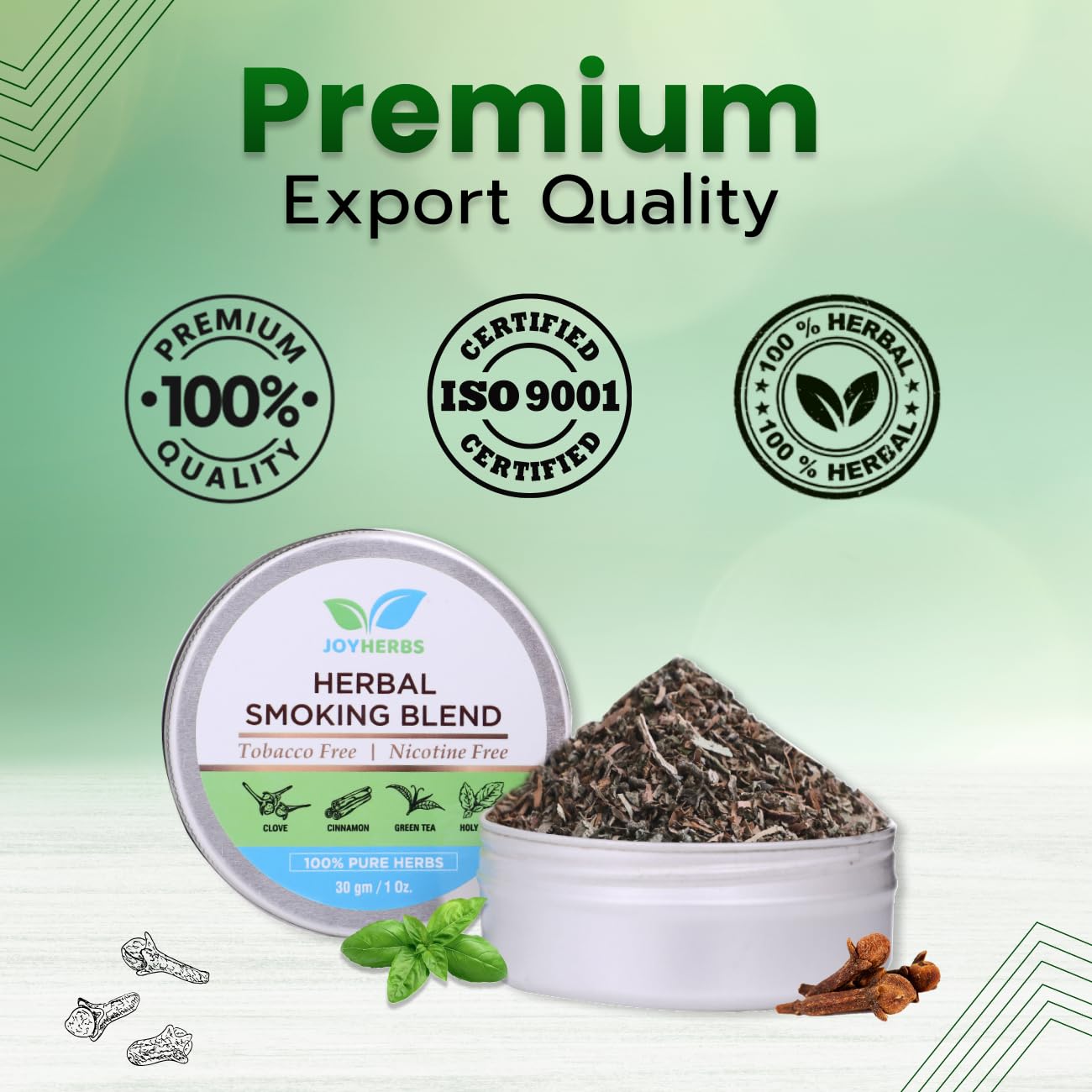 Natural & Ayurvedic Herbal Smoking Blend 1 Pack 1 Oz/ 30g Can With Wooden Antique Pipe | Helps To Quit Smoking - Tobacco-Free & Nicotine-Free Smoking Mixture