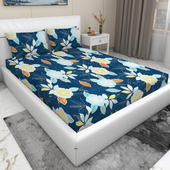 Presents Bedsheet For Double Bed With 2 Pillow Covers | Size - 90 X 100 Inches, Blue & Yellow | Light Weight, Suitable For All Seasons & Easy To Wash