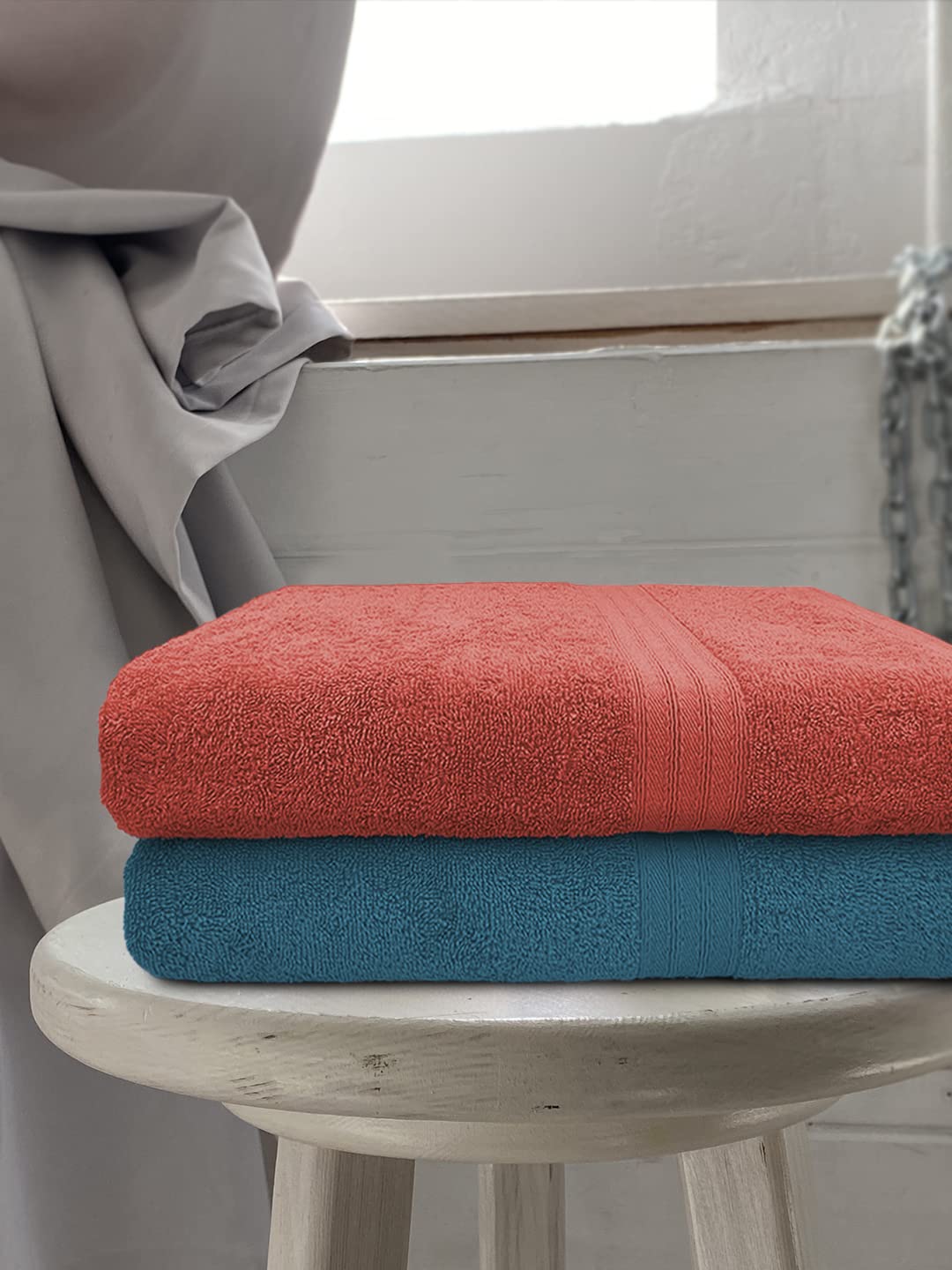 Sassoon Anatolia 100% Cotton Xl Bath Towel 1000 Gsm | Extra Soft, Quick Drying & Super Absorbent Bath Towel (Rust & Teal) - 2 Piece