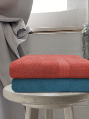 Sassoon Anatolia 100% Cotton Xl Bath Towel 1000 Gsm | Extra Soft, Quick Drying & Super Absorbent Bath Towel (Rust & Teal) - 2 Piece