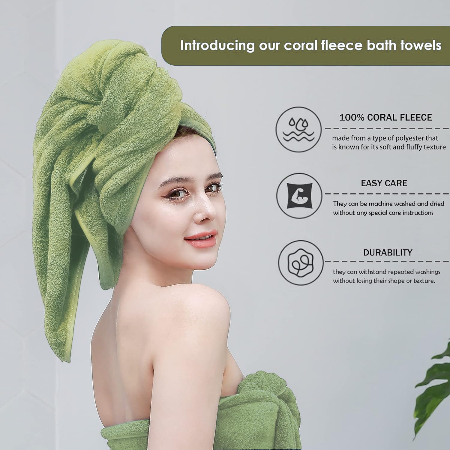 Maxoshine Microfiber Bath Towels Large Size-Super Soft Coral Fleece Bathing Towel With Hook Quick Dry Super Absorbent-Bath Towel For Men & Women (Green/Grey, Pack Of 2)