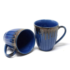 Handcrafted Midnight Blue Drip Ceramic Coffee Mug Set Of 2 - 350ml Each | Ceramic Mugs For Coffee, Tea, Milk - Microwave Safe & Dishwasher Safe