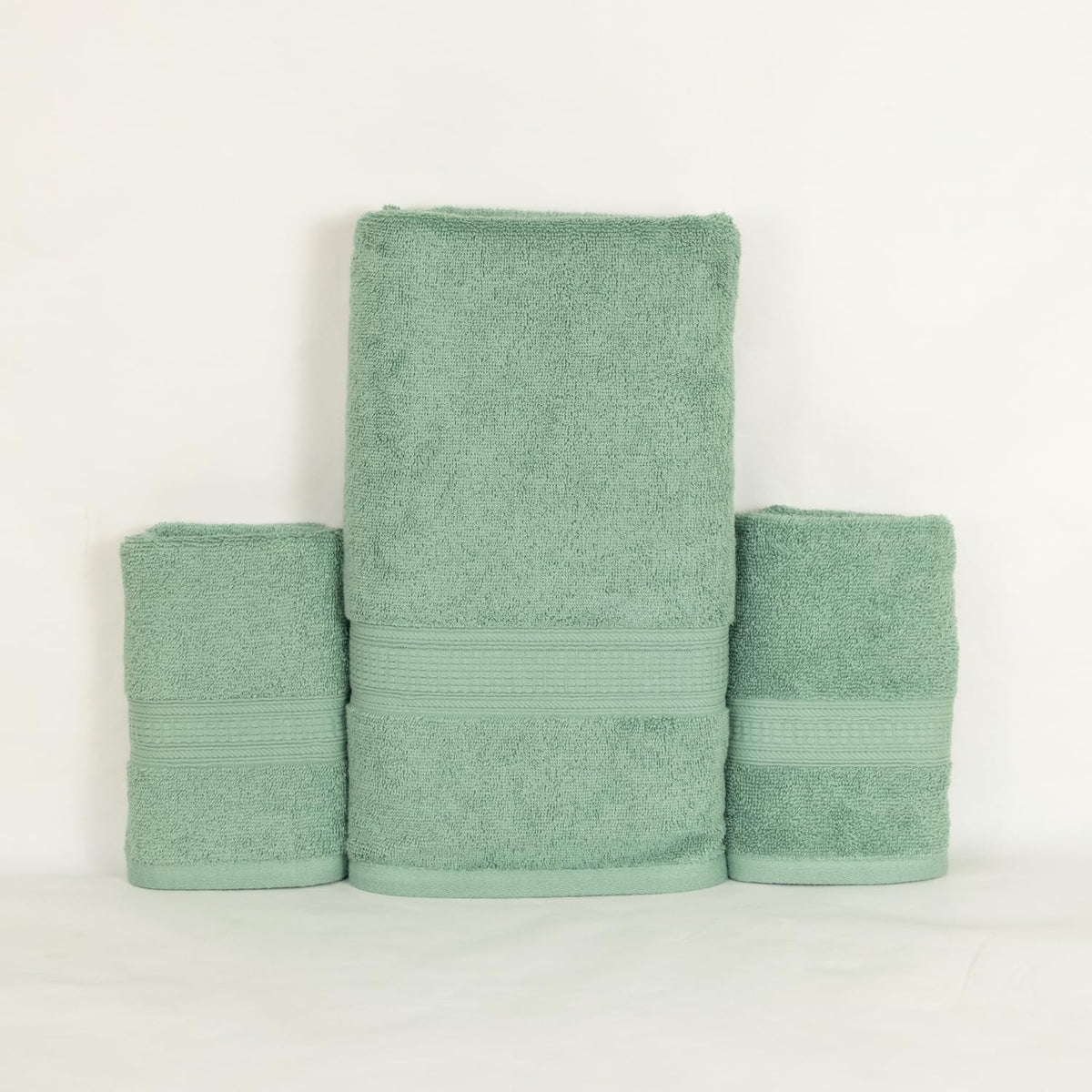 Rangoli 100% Cotton Fibre 1 Bath & 2 Hand Towel 900 Gsm | Highly Durable & Super Absorbent Towel | Skin-Friendly & Quick Drying Luxury Towels (Mint Green) - Pack Of 3