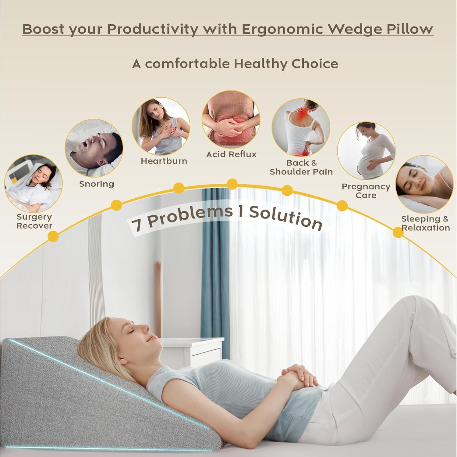 Wedge Cushion, Orthopedic Wedge Pillow For Bed, Neck Pain, Acid Reflux, Grey - 20 X 19.5 X 10 Inch | For Snoring, Gerd, Leg Elevation & Pregnancy | High-Resilience Memory Foam Pillow