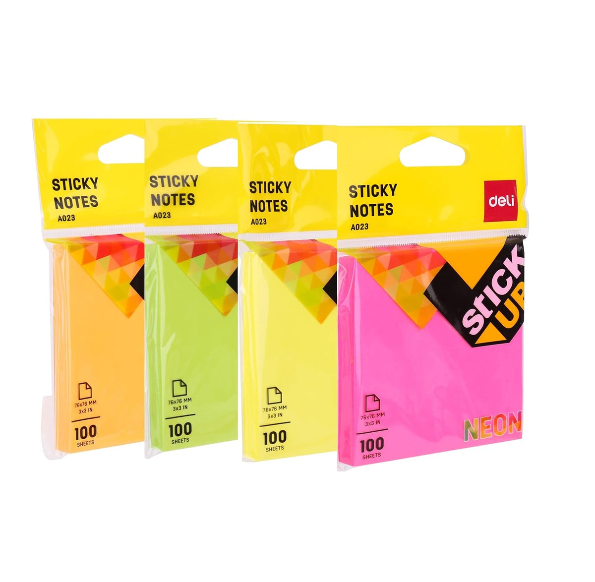 List Sticky Note Pads For Home, Office, Study - 3 X 3 Inch | Neon Colors, Pack Of 4 X 100 Sheets