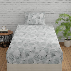 Cotton Bedsheet Single Bed With 1 Pillow Cover - 55 X 88 Inches, Grey & Black | Breathable & Wrinkle Free-Super Soft Premium Brushed Glace Cotton Bedsheet