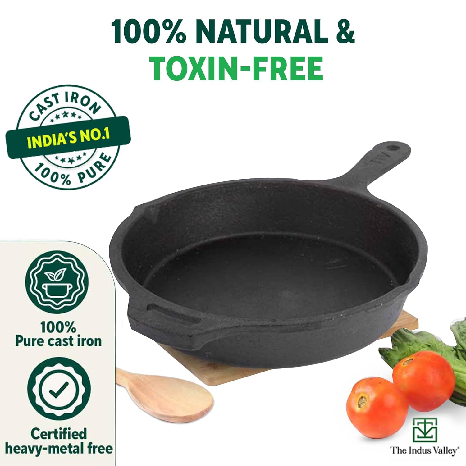 Pre-Seasoned Black Cast Iron Fry Pan Or Skillet With Long Handle - Medium, 25cm, 9.8 Inch,1.6 Ltr, 2.4 Kg | Induction Friendly, Nonstick Fish Fry Pan,100% Pure & Toxin Free, No Chemical Coating