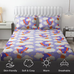 Wrinkle Free Soft Kids Double Bedsheets For King Size With 2 Pillow Cover | 90 X 95 Inches, Lavender | Cartoon Printed Design | Child Bedroom Decor