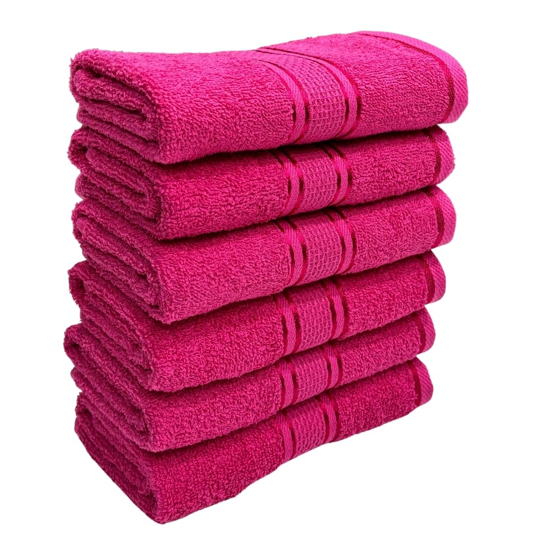Stamio Cotton Hand Towel 425 Gsm For Men, Women, Home Use, Gym, Wash Basin | Soft, Absorbent, Quick Dry, Small Size Towels, Travel Friendly (Magenta) - Set Of 6