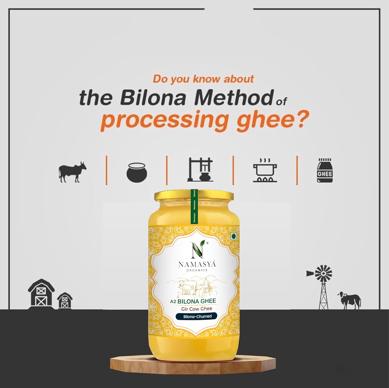 Pure Premium A2 Bilona Gir Cow Ghee By Namasya Organics | Rich In Nutrients Flavor Healthy Desi Ghee Perfect For Daal & Rotis | (1 Litr) 33.8 Ounce | Jar Pack