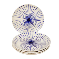 Ceramic Striped Dinner Serving Plates Set Of 4 - White & Blue, Diameter: 10 Inches | Ceramic Full Plates - Blue Kasa Line