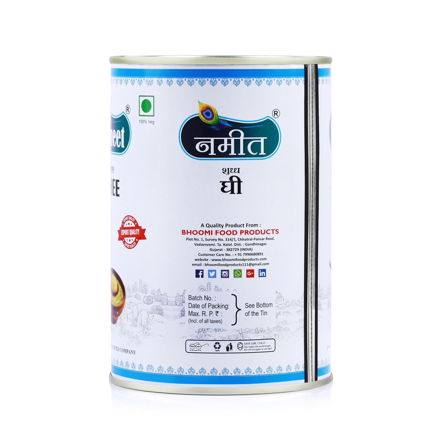 Premium Pure Desi Ghee By Nameet | Rich In Nutrients & Healthy Desi Ghee For Cooking | (1 Litr) 33.8 Ounce | Tin Pack