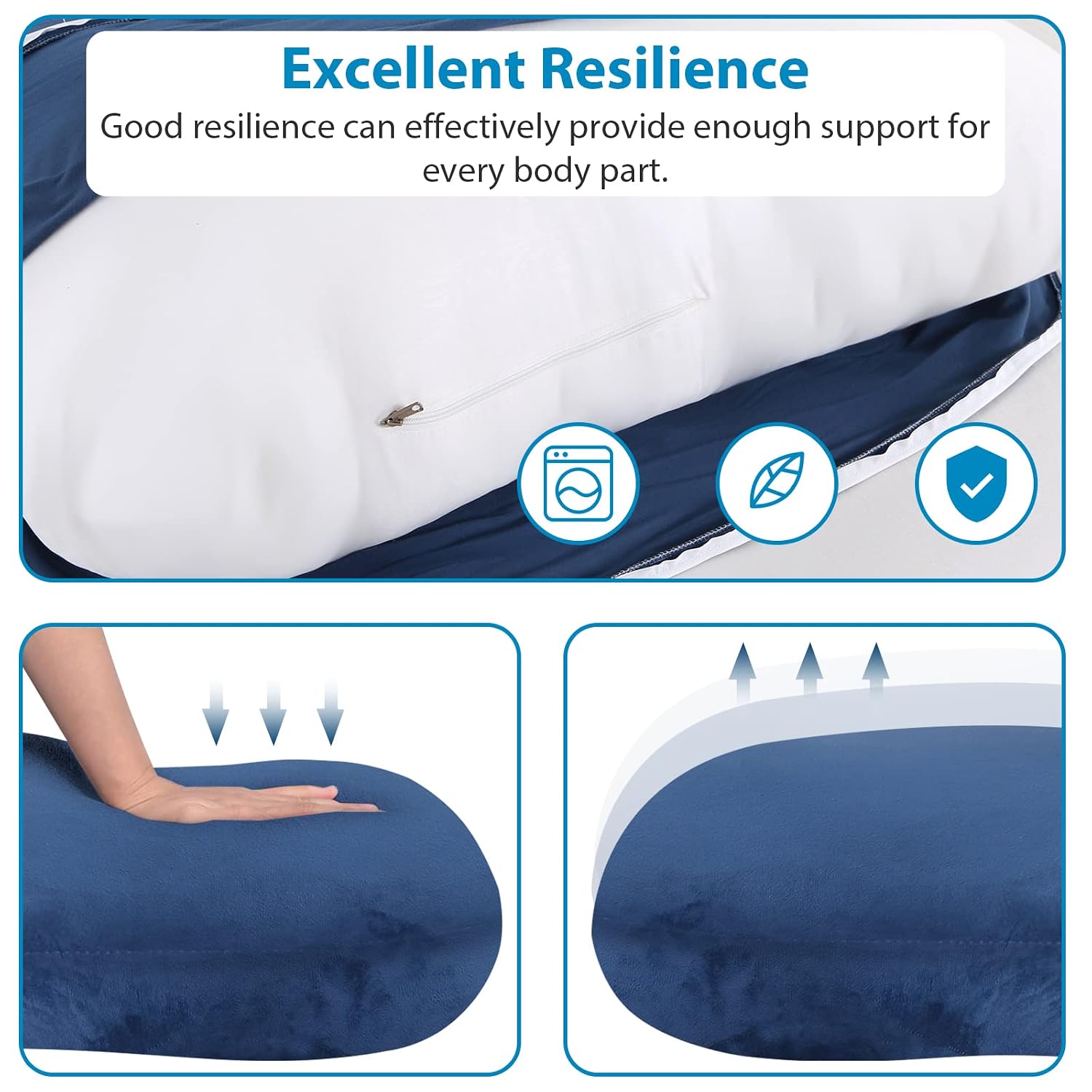 G Shaped Full Body Maternity Pillow For Pregnant Women, Dark Blue - 57 Inch | Washable Premium Cotton Cover | Adjustable Pillow, Multiple Positions Sleeping, Soft & Comfortable Pillow