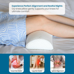 Orthopedic Memory Foam Pillow Cushion For Side Sleepers, For Under Knee Pain Relief, White | Multipurpose Semi Roll Bolster Pillow For Legs, Neck, Knee, Lower Back Support, Washable Cover