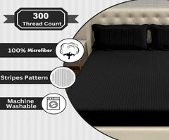 Striped Black Bedsheet For King Size With 2 Pillow Cover (90 X 95 Inches) | Softer & Durable For All Season | Ideal For Daily Use Home Bedsheet