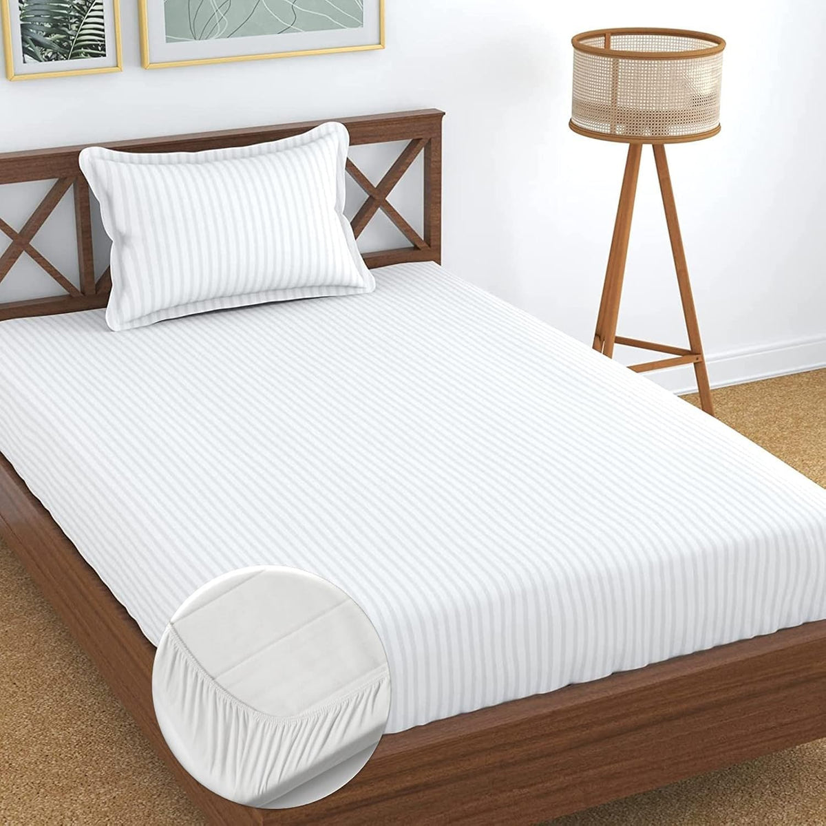Bedsheet Single Size Elastic Fitted With 1 Pillow Cover - 48 X 72 X 8 Inches, White | Soft Touch To Skin | Perfect Ideal For House, Hotel, Guest House Bedsheet
