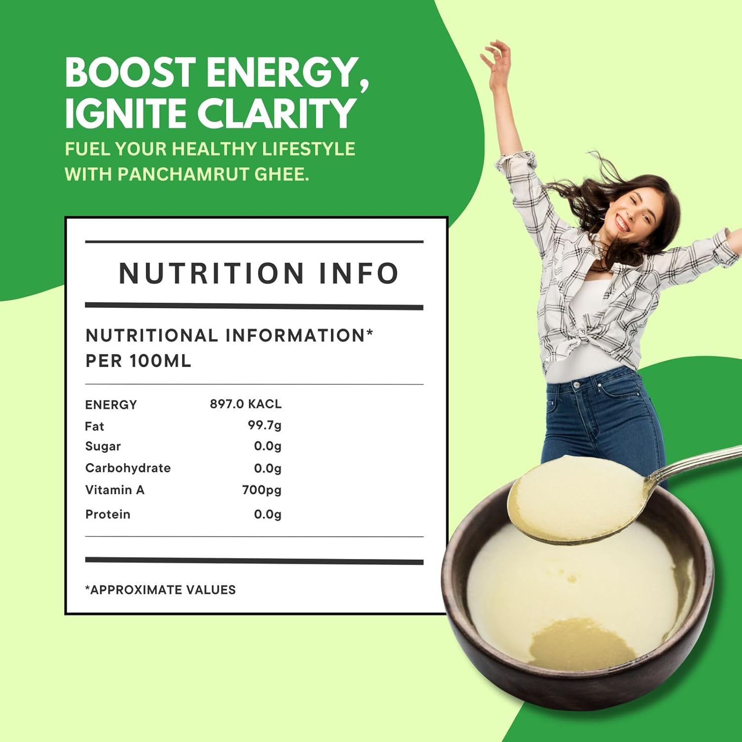 Pure Premium Buffalo Danedar Ghee By Panchamrut | Rich In Nutrients & Delicious Healthy Desi Ghee For Cooking | 3 Litre (500ml * 6) 101.4 Ounce | Jar Pack