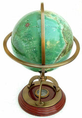 Handmade Nautical Antique Brass World Globe 14'' Tall Collectible Table Top With Compass, Educational Globe For Kids Learning, Pack Of 1