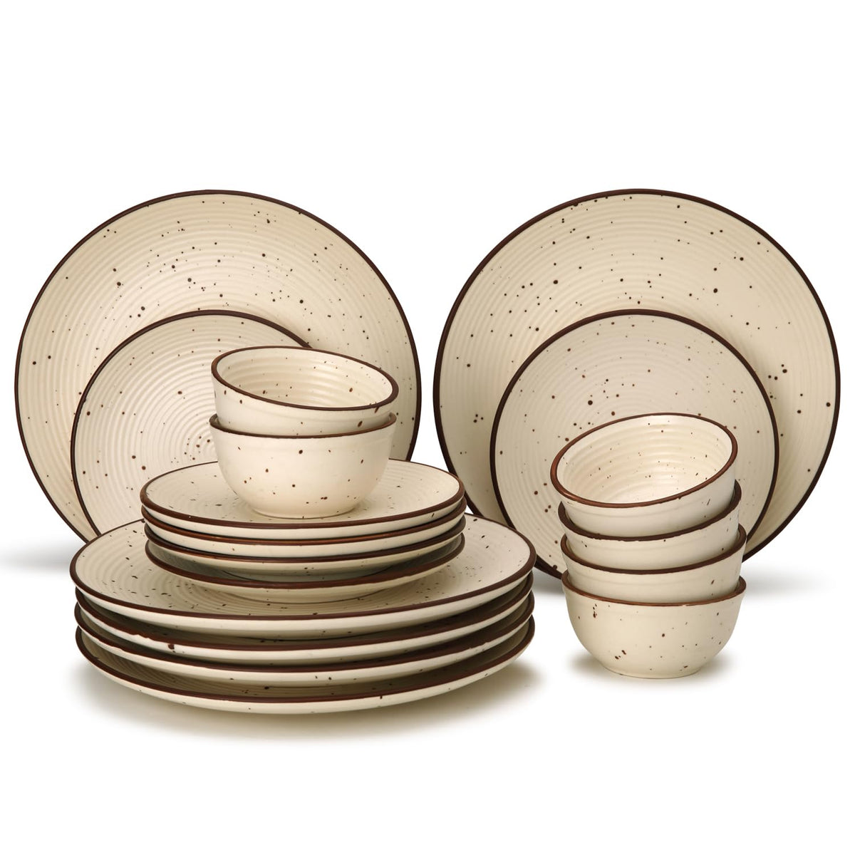 Handcrafted Ceramic Solid Dinner Set Of 18 - Beige | 6 Dinner Plates, 10.6 Inch Each+ 6 Small Plates, 7.4 Inch Each + 6 Small Dinner Bowls, 180ml Each | Microwave & Dishwasher Safe