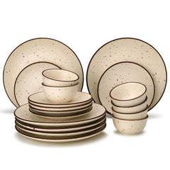 Handcrafted Ceramic Stoneware Dinner Set Of 18 Pcs - Beige | 6 Dinner Plates, 10.6 Inch Each + 6 Small Plates, 7.4 Inch Each + 6 Small Dinner Bowl, 180ml Each | Microwave & Dishwasher Safe