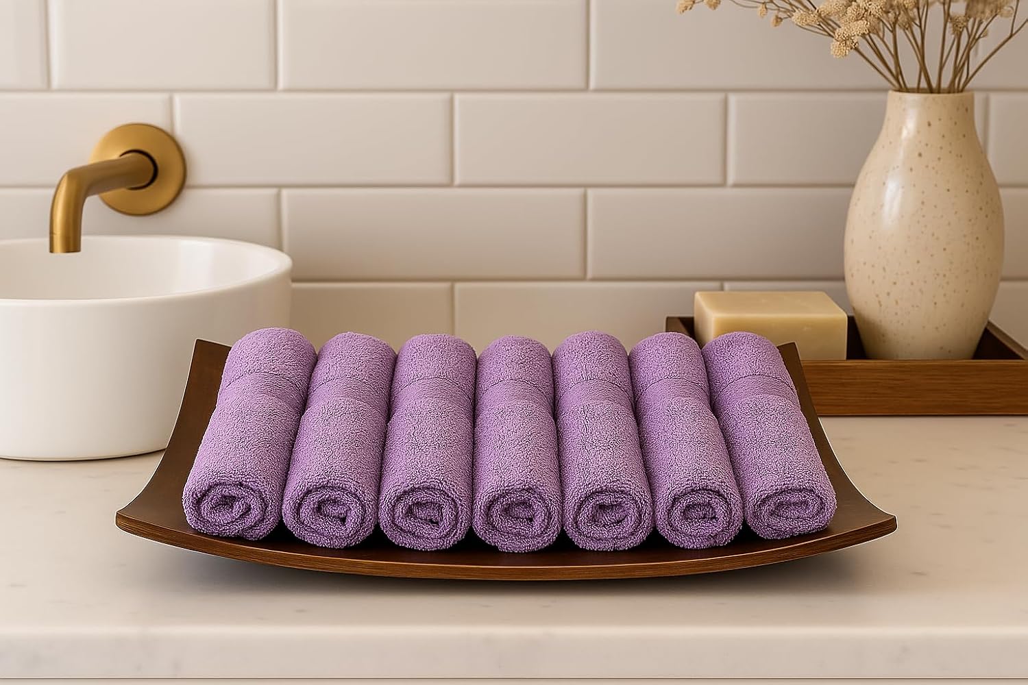 Caslino Small Cotton Face Towels 600 Gsm | Soft & Absorbent Towel For Women & Men - Purple (Pack Of 6)