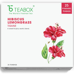 Teabox Hibiscus Lemongrass Tisane Tea - 25 Pyramid Tea Bags | Made With Citrusy Tisane Hibiscus, Lemongrass & Licorice - Caffeine Free | Hot & Cold Tea